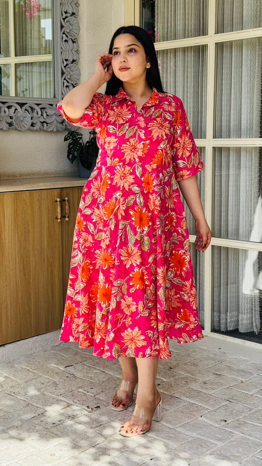 Pink Shirt Collar Dress