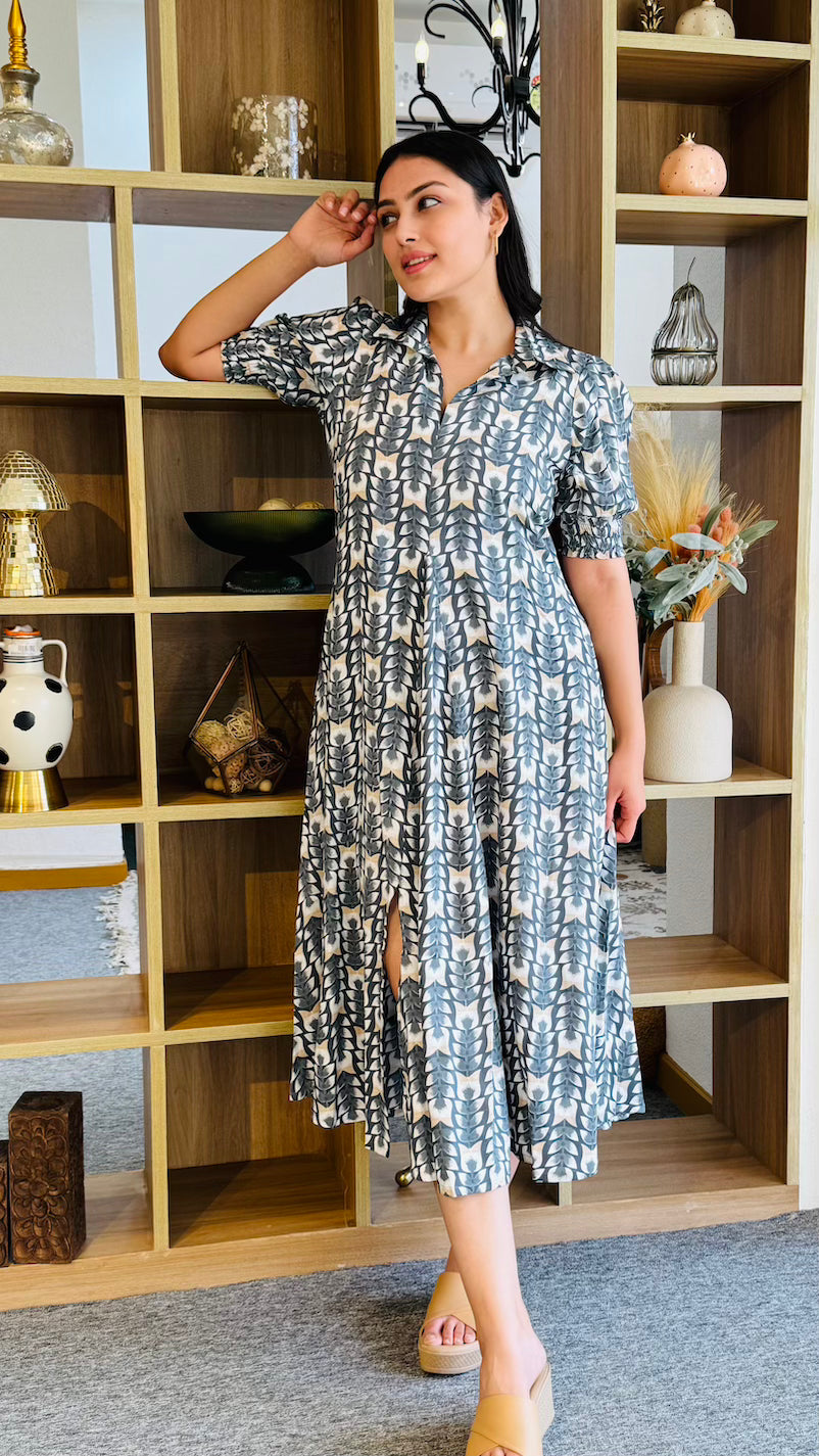 Grey White Collar Shirt Dress