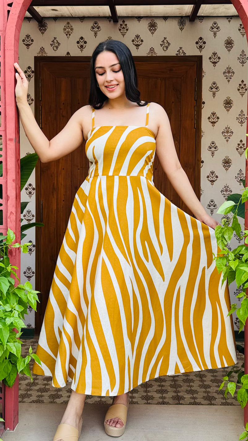 Yellow & White Striped Cotton Dress
