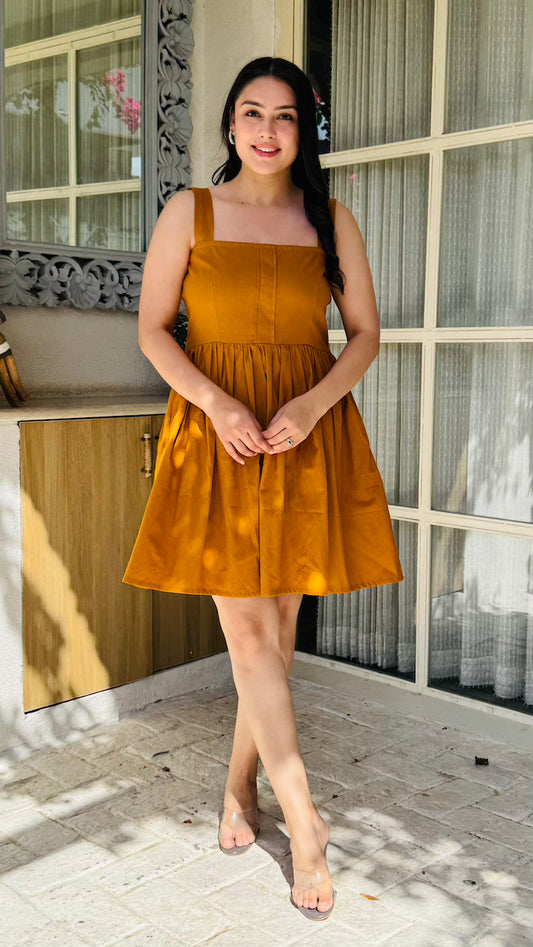 Mustard Cotton Short Dress