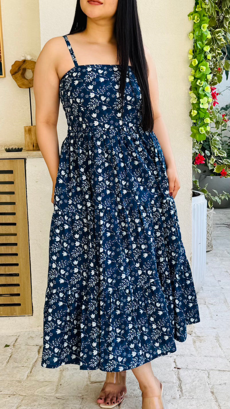Indigo Cotton Midi Dress