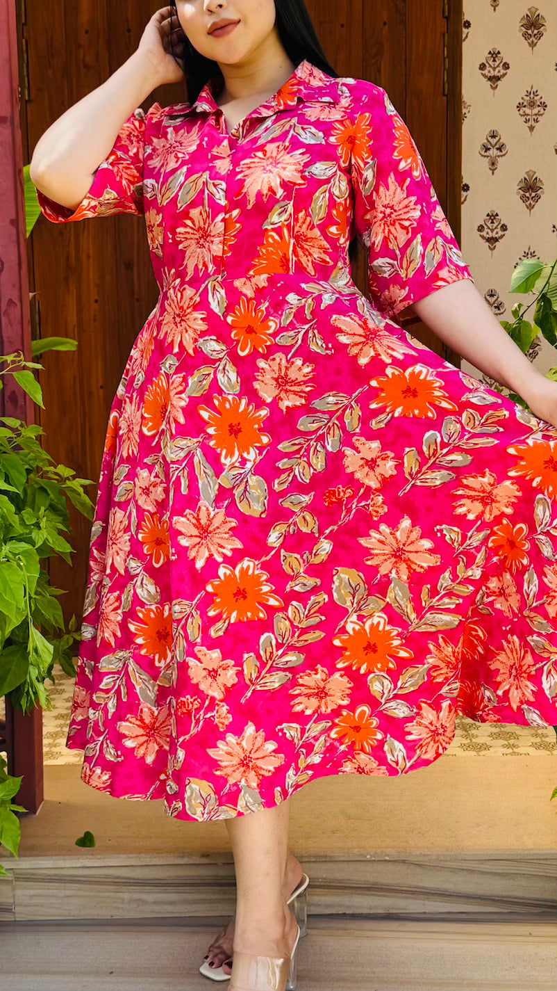 Pink Shirt Collar Dress