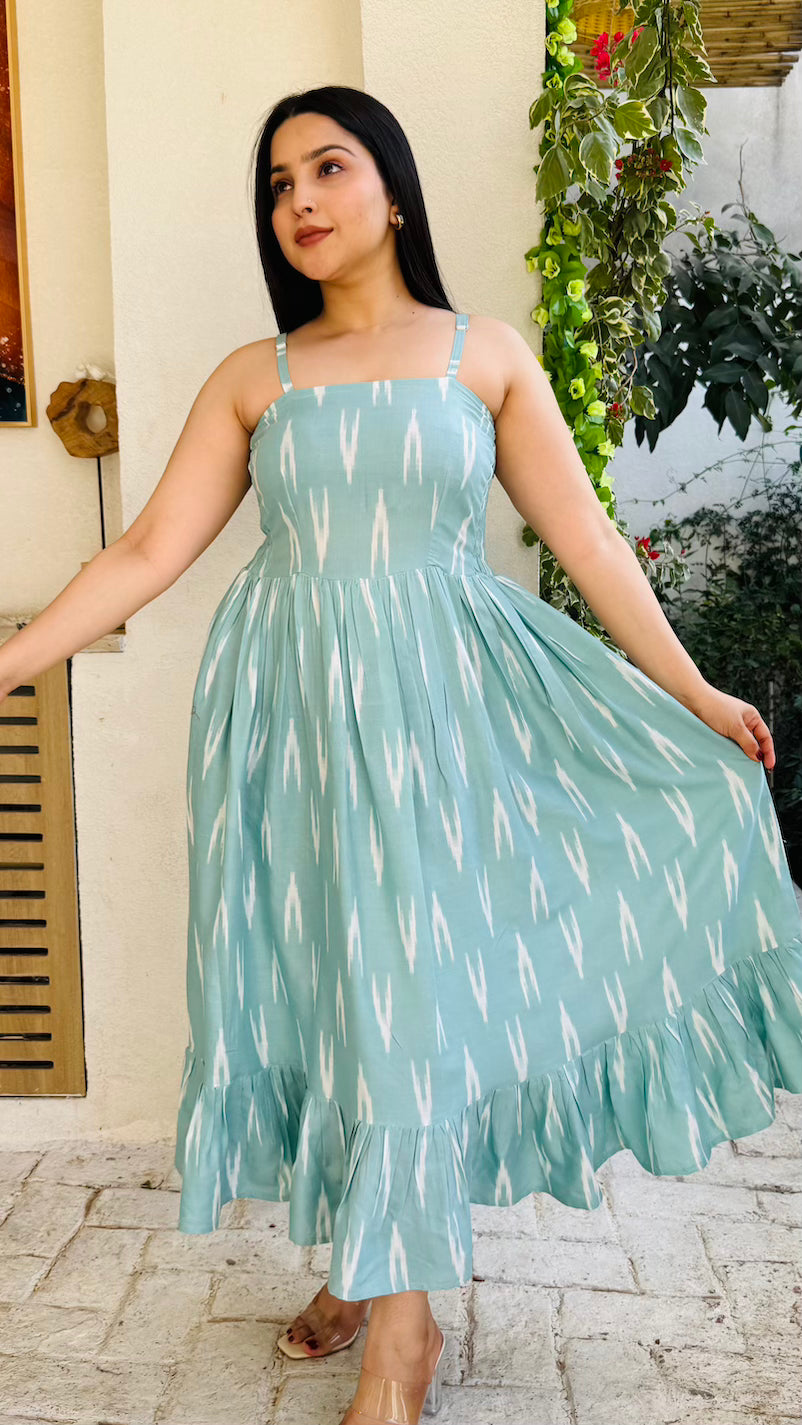 Mint Blue Sleeveless Midi Dress