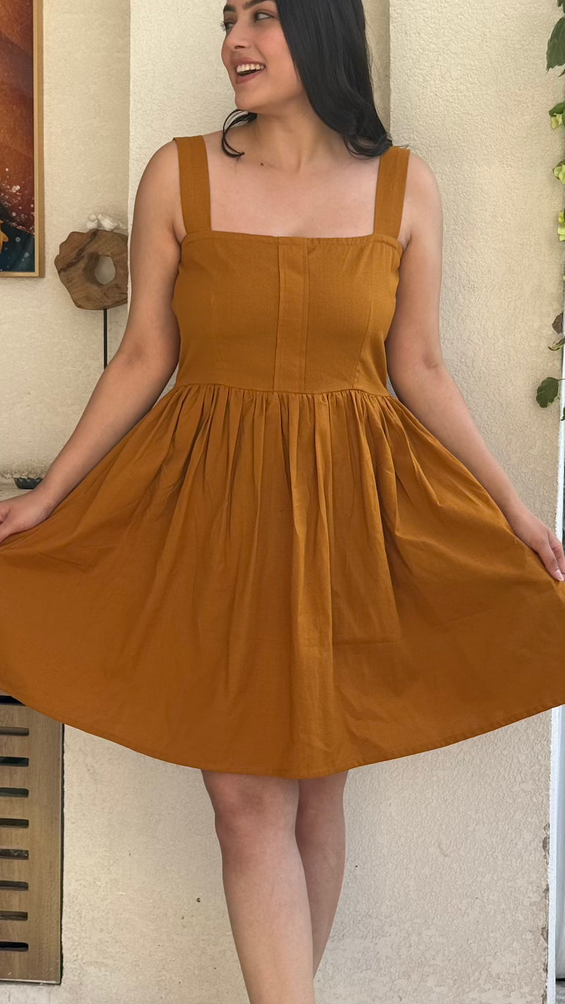 Mustard Cotton Short Dress