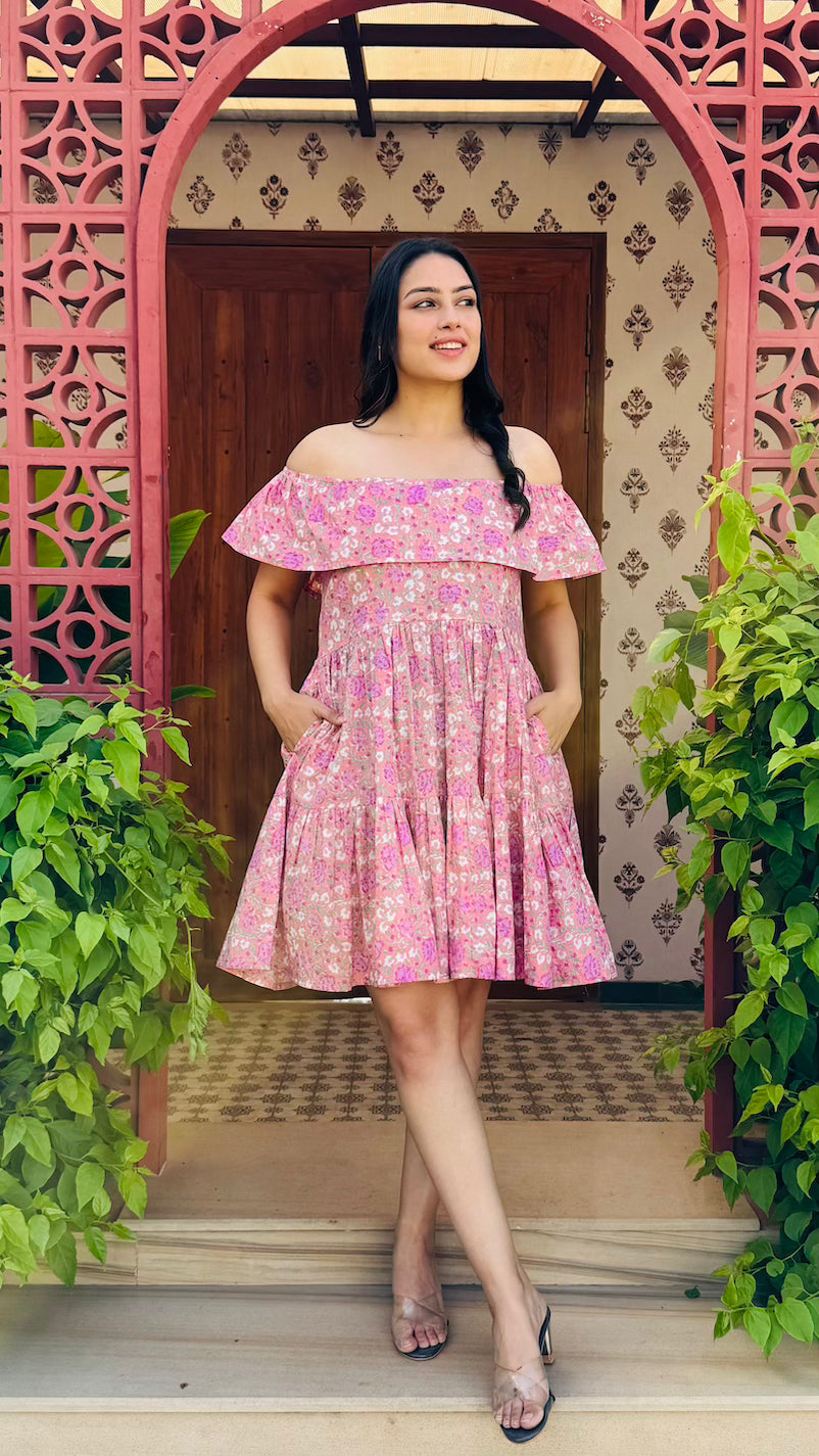 Light Pink Cotton Short Dress
