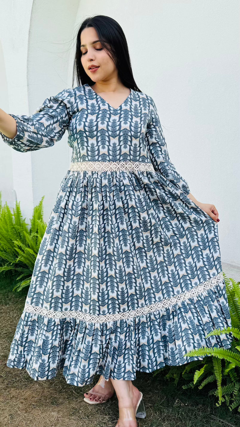 Grey White Lace Midaxi Dress