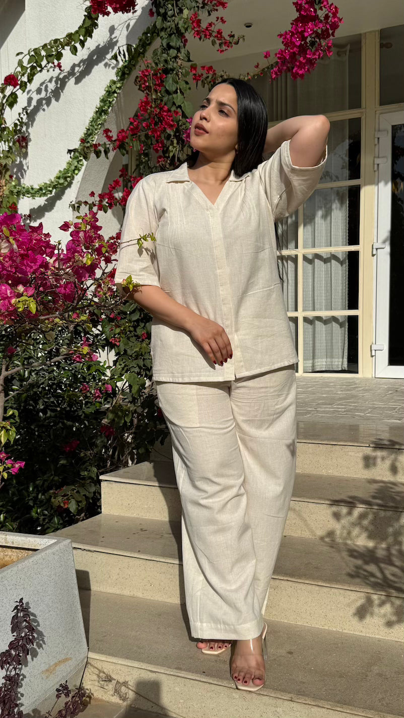 Beige Cotton Pintex Co-ord