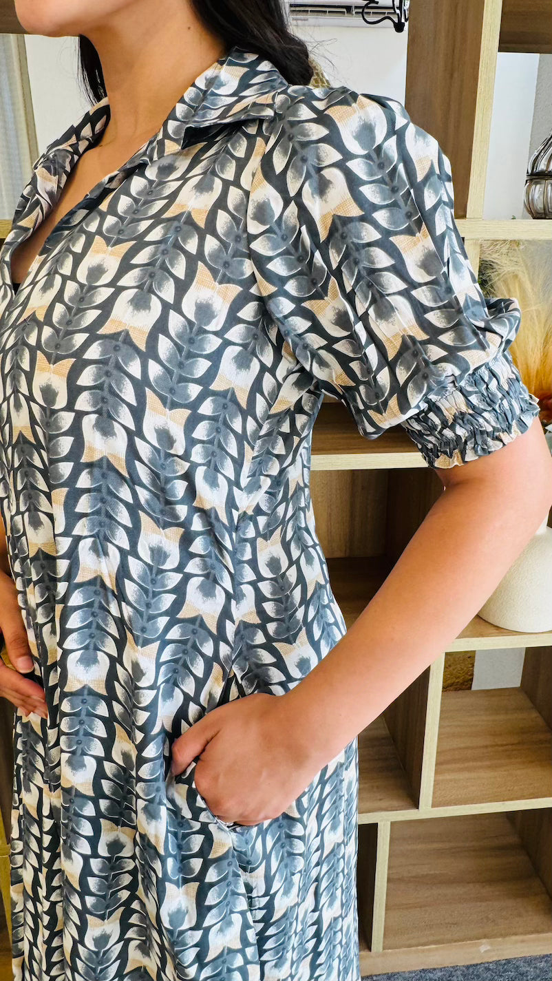 Grey White Collar Shirt Dress