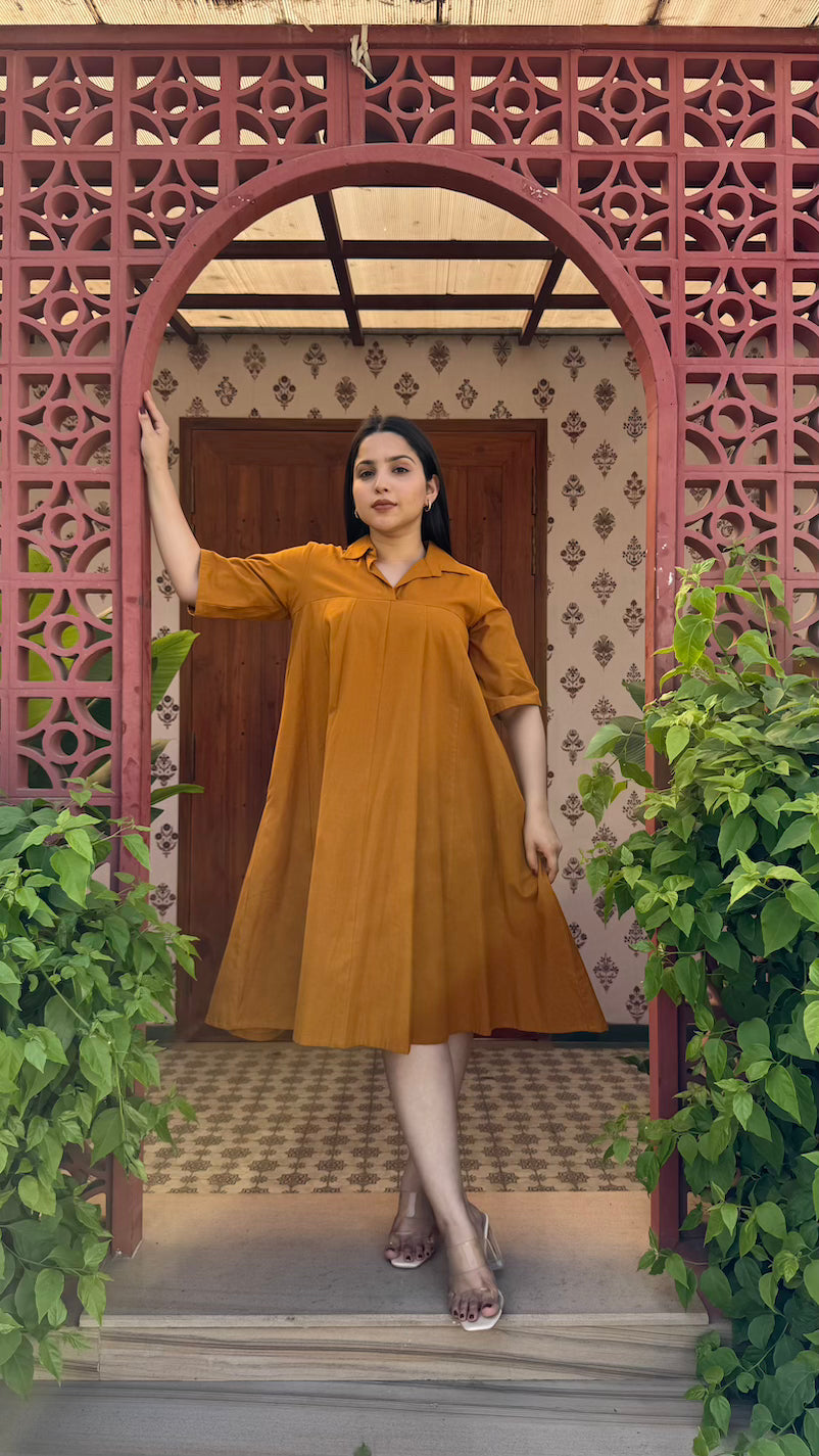 Mustard Cotton Kali Dress