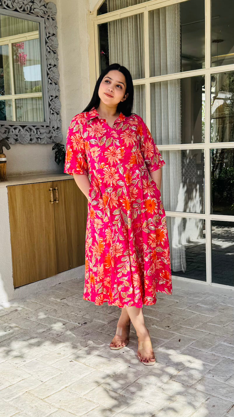 Pink Shirt Collar Dress