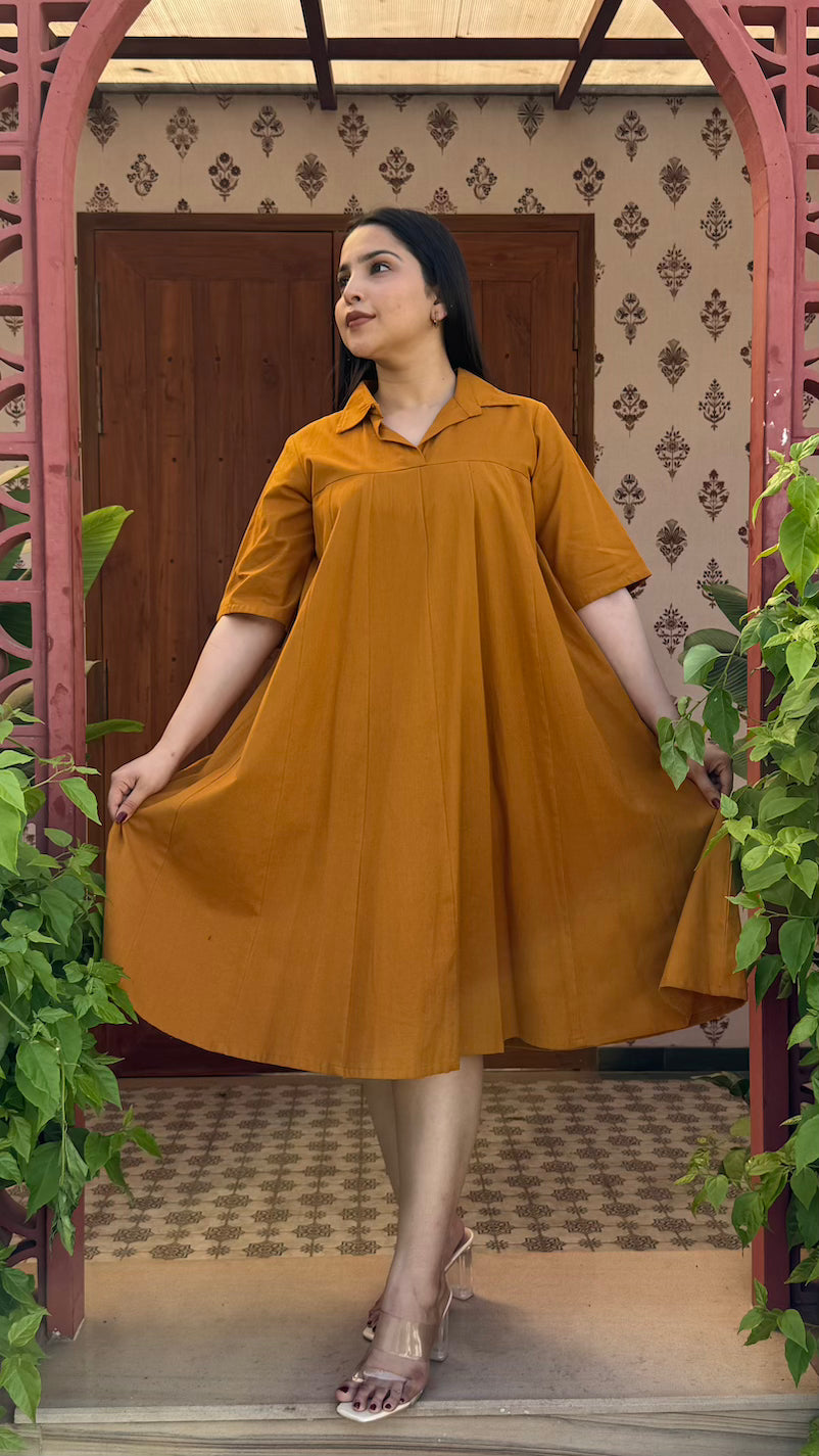 Mustard Cotton Kali Dress