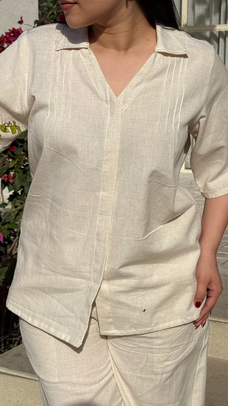 Beige Cotton Pintex Co-ord