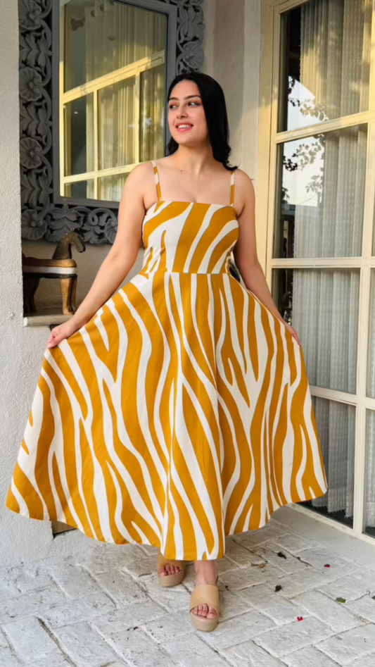 Yellow & White Striped Cotton Dress