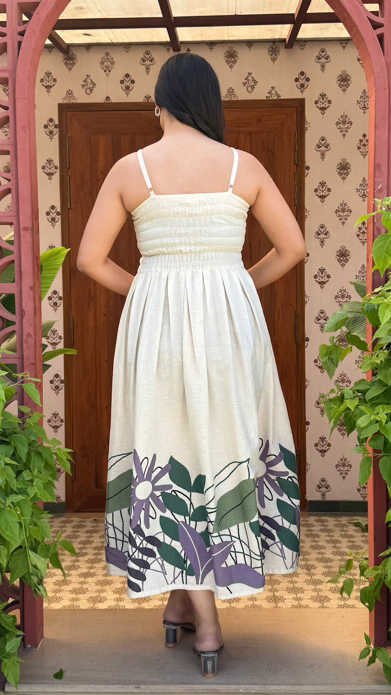 Beige Sleevless Cotton Dress