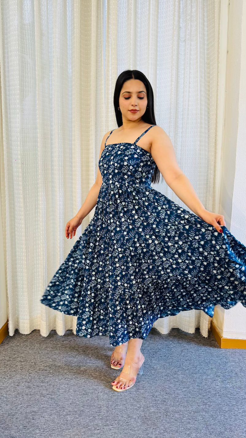 Indigo Cotton Midi Dress