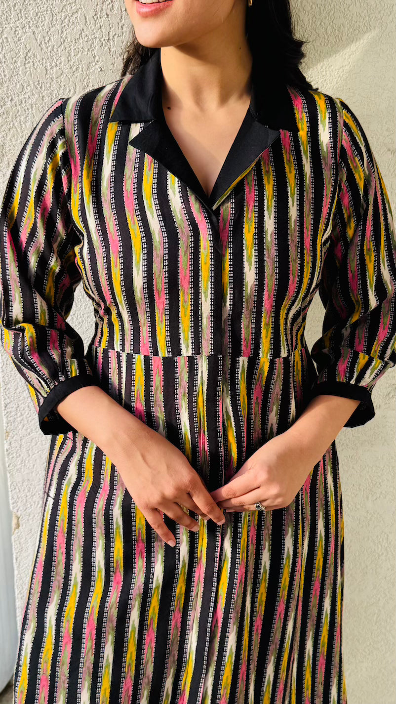 Black Multi Striped Collar Dress