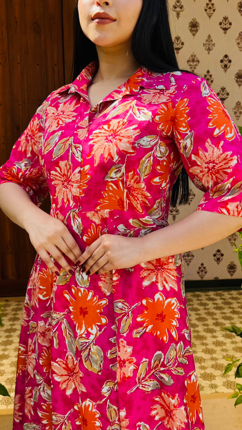 Pink Shirt Collar Dress