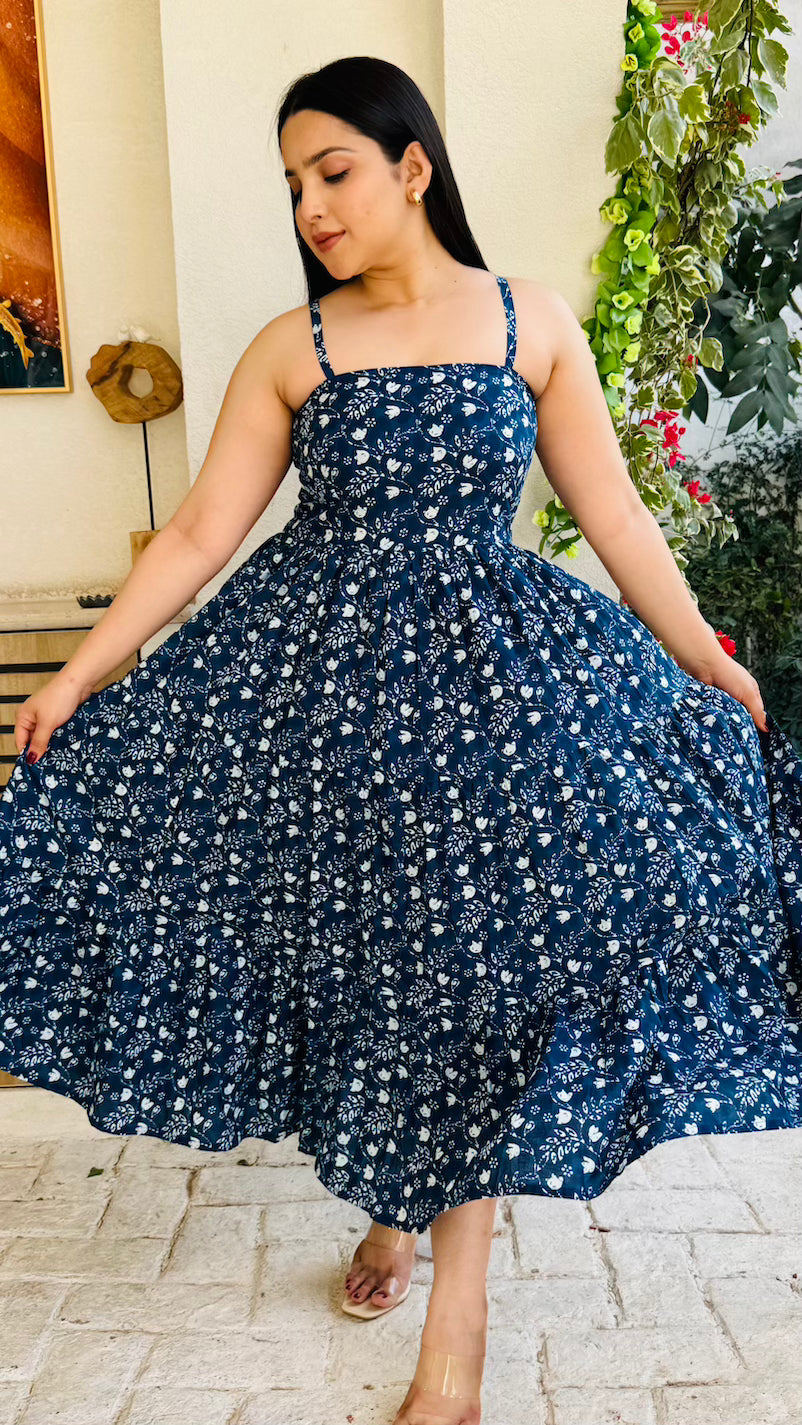 Indigo Cotton Midi Dress