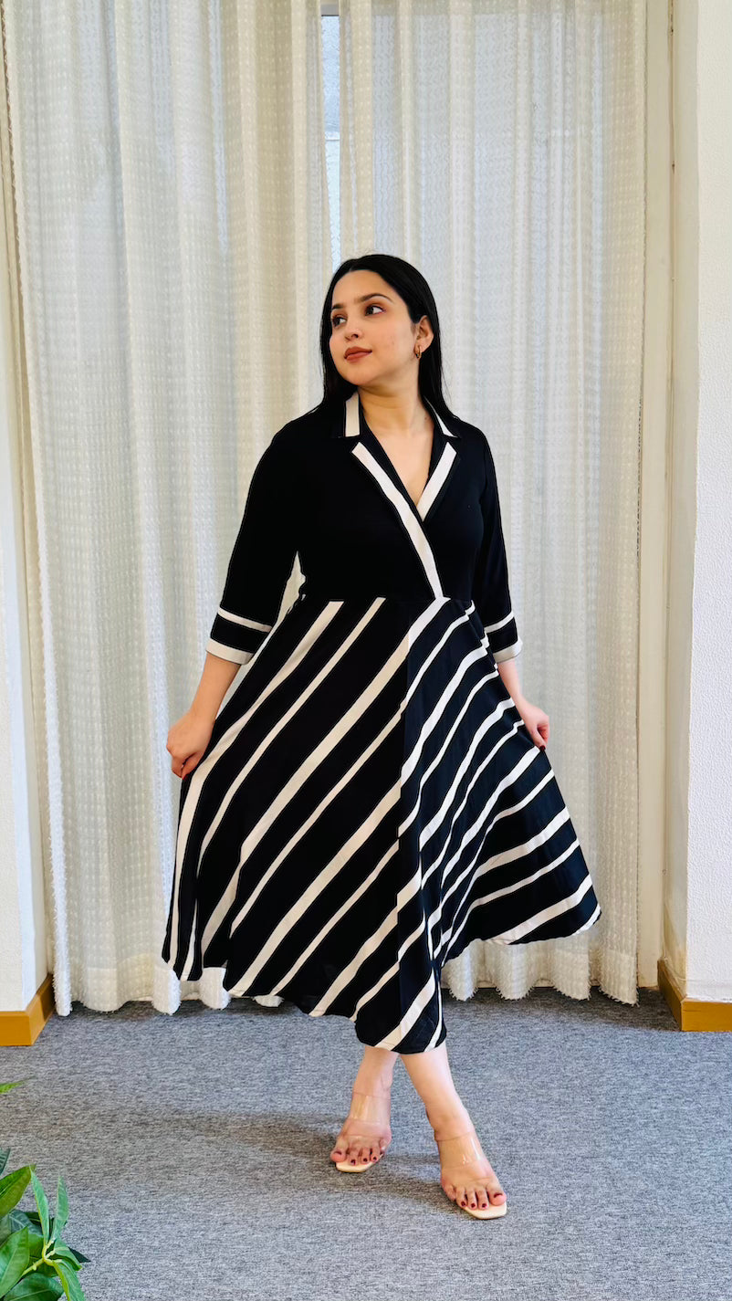 Black Striped Collar Dress