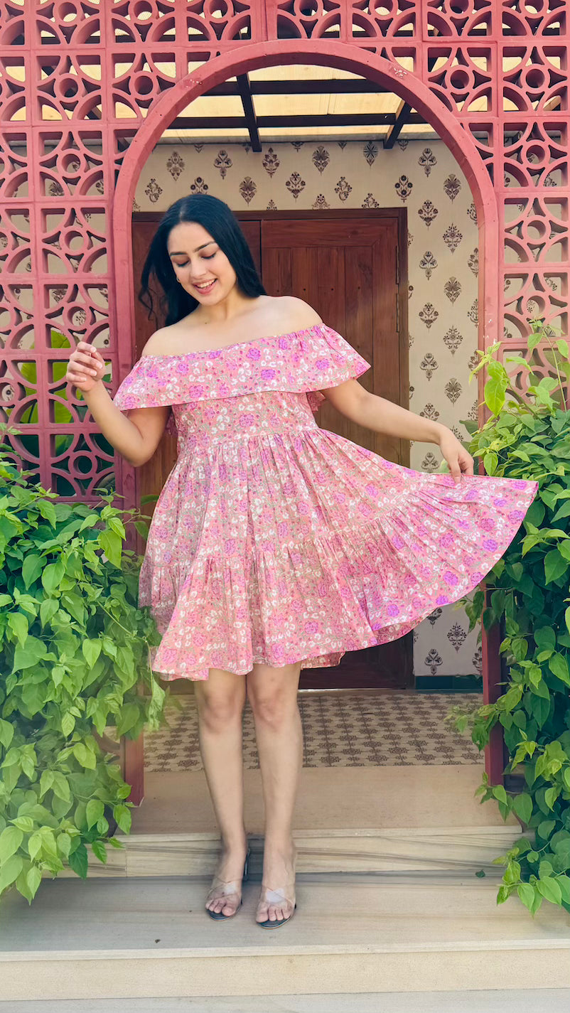 Light Pink Cotton Short Dress