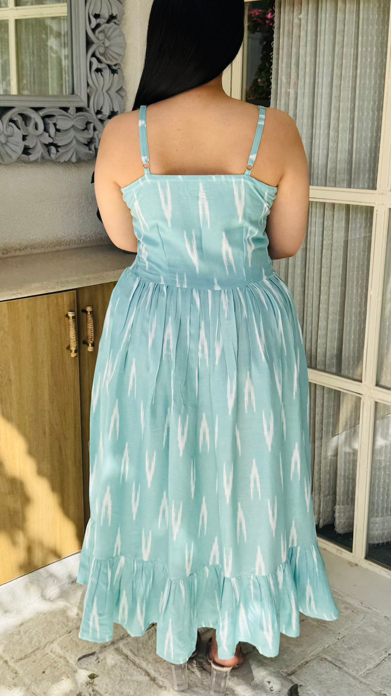 Mint Blue Sleeveless Midi Dress