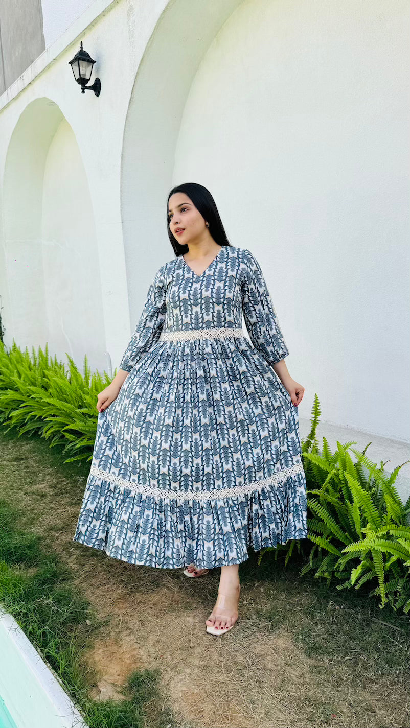 Grey White Lace Midaxi Dress