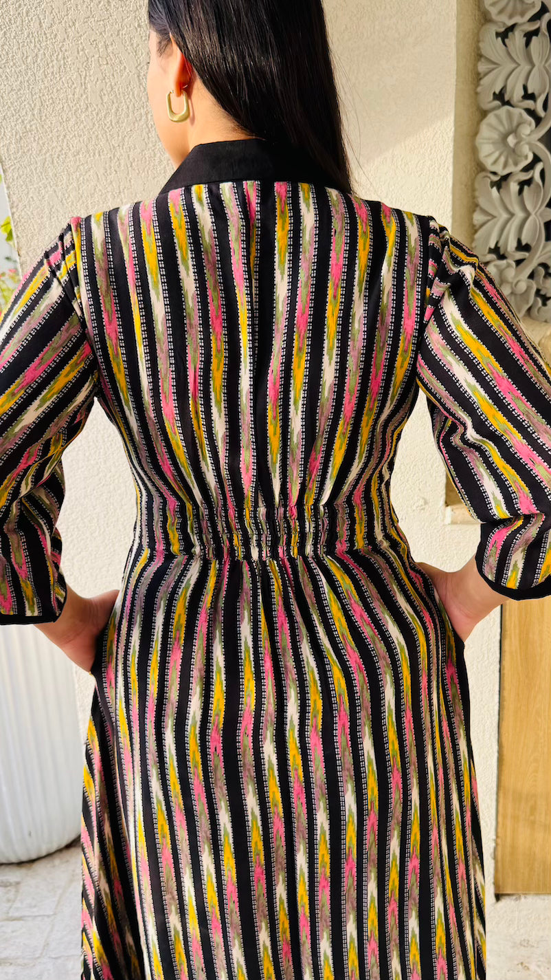 Black Multi Striped Collar Dress
