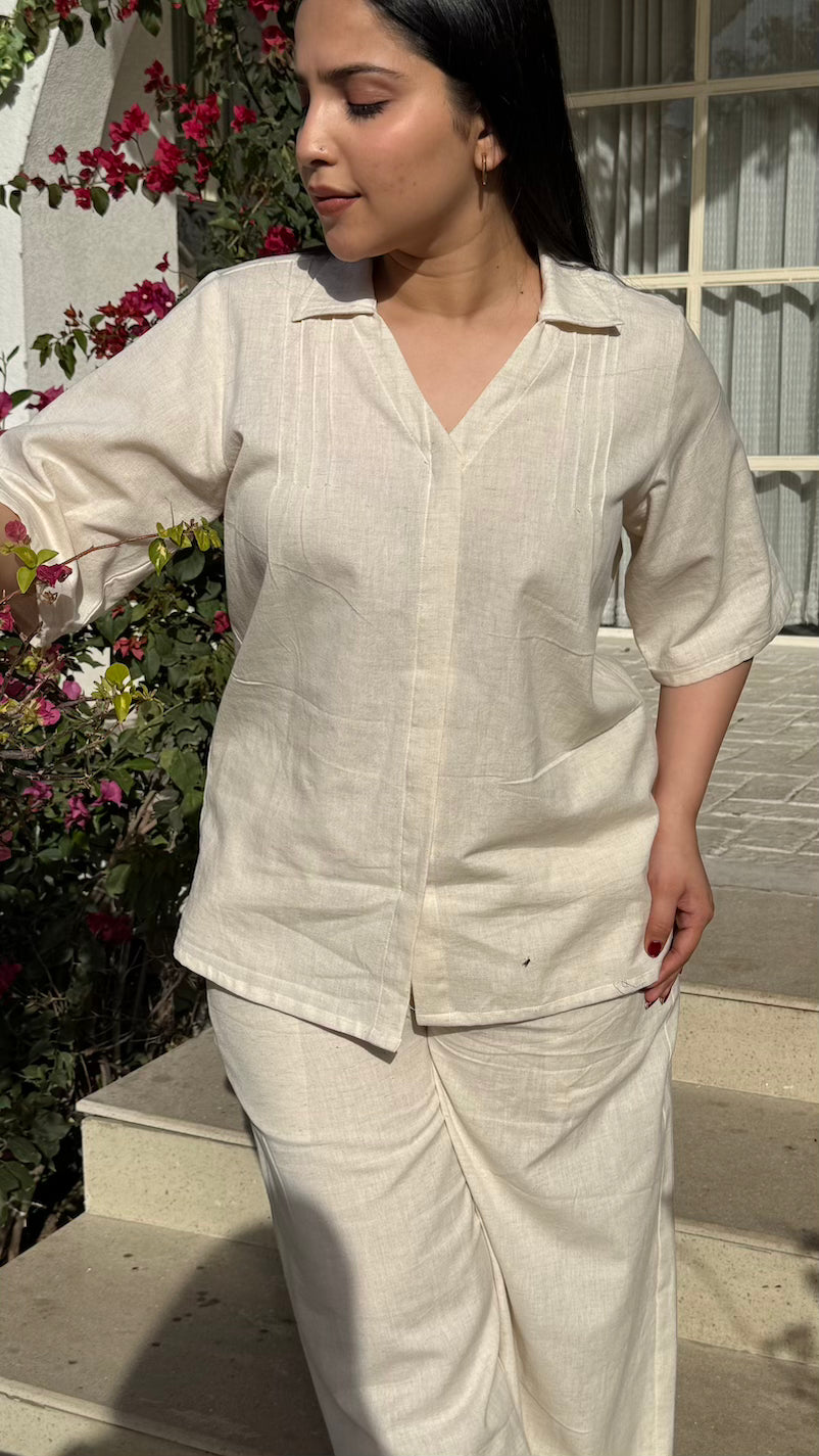 Beige Cotton Pintex Co-ord