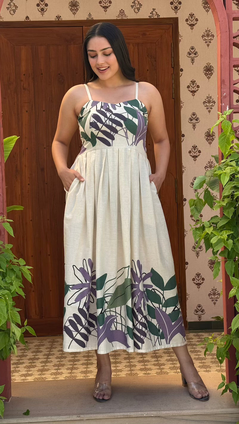 Beige Sleevless Cotton Dress