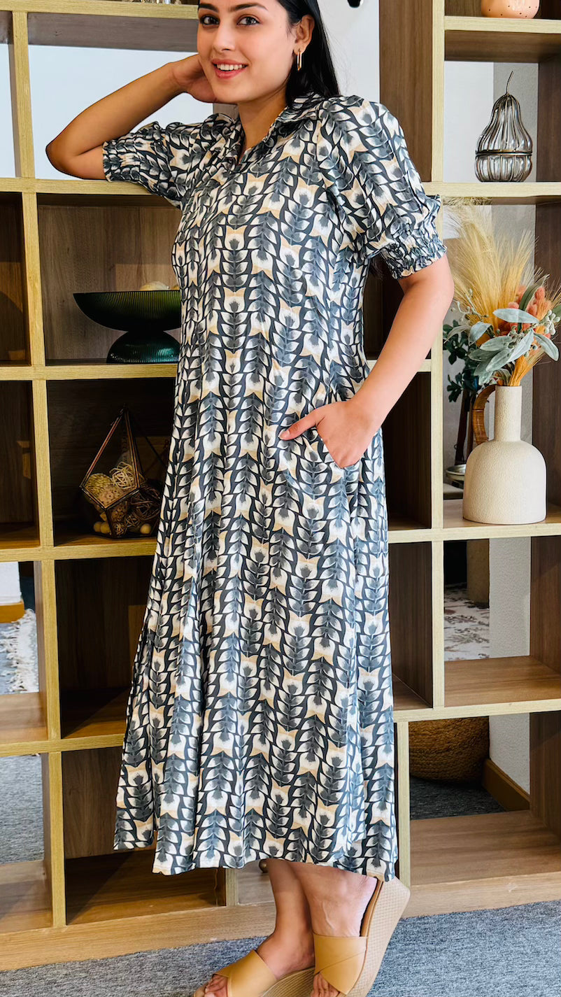 Grey White Collar Shirt Dress