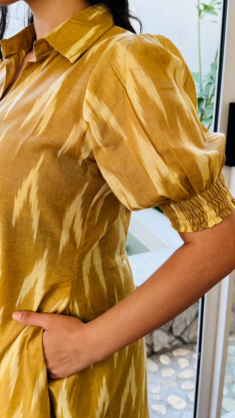Yellow Ikkat Cotton Midi Dress