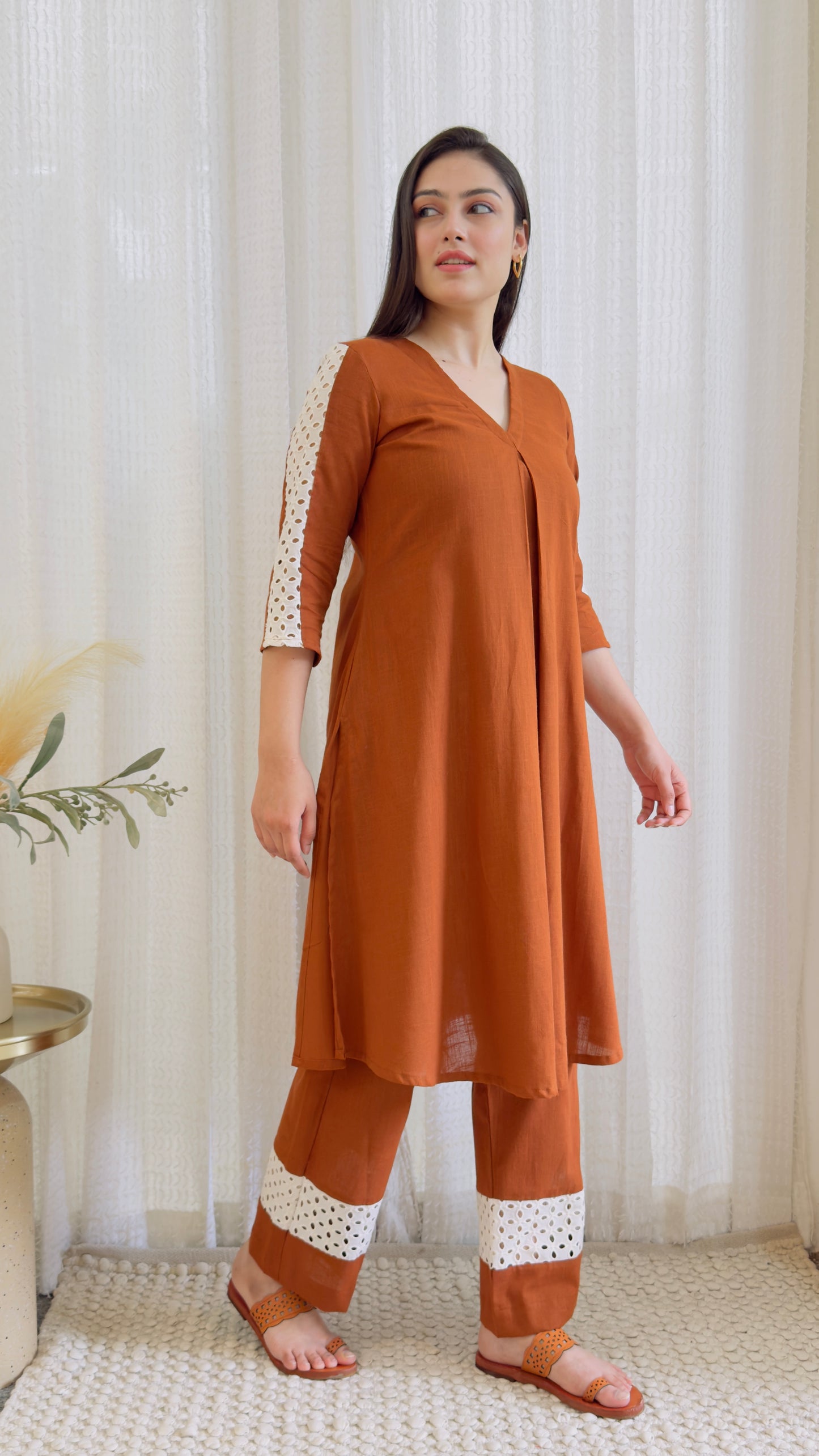 Alizeh Brown Cotton Kurta Pant