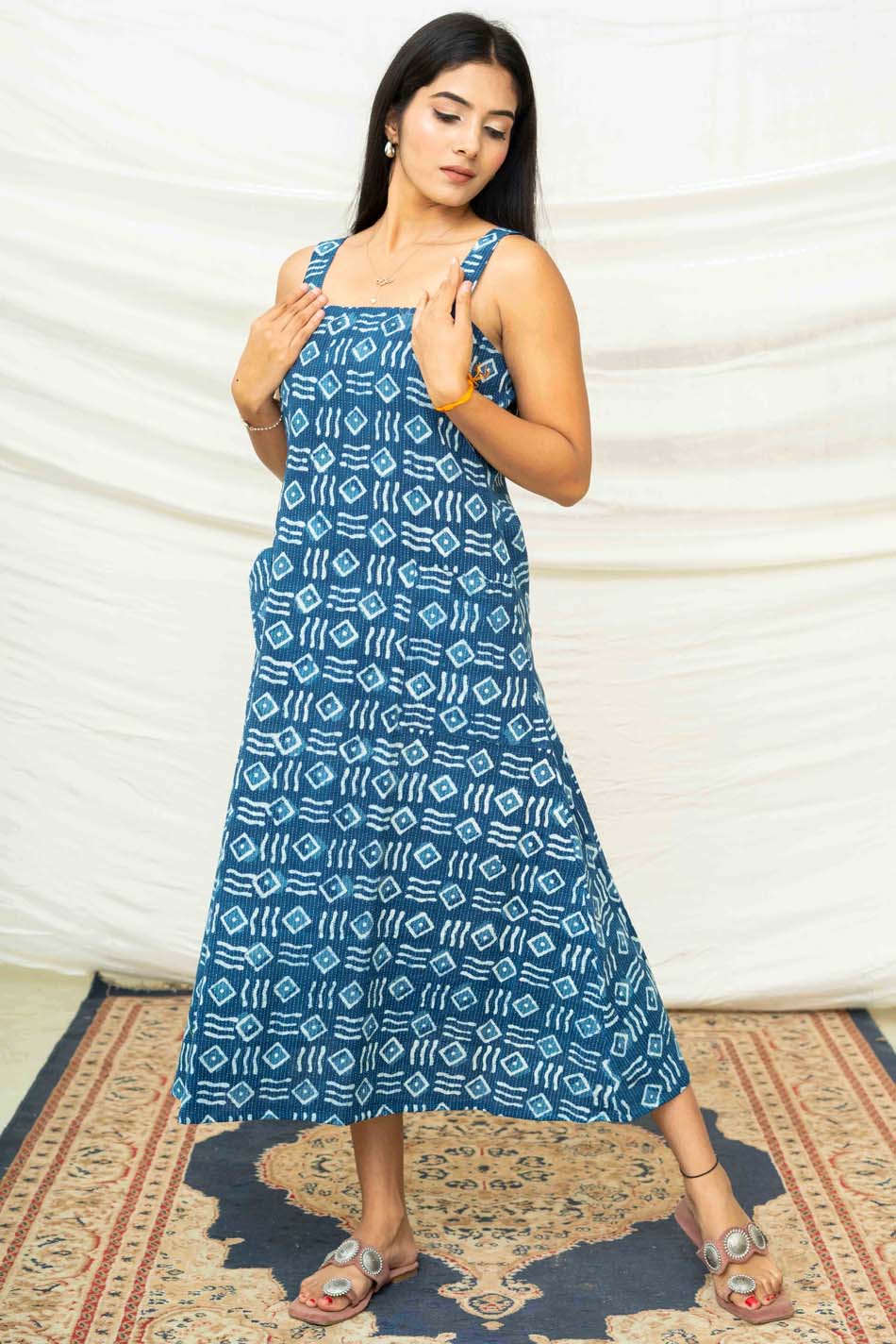 Drew Indigo Blockprint Dress