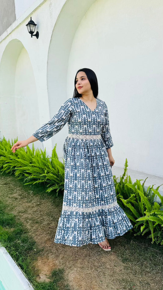 Grey White Lace Midaxi Dress