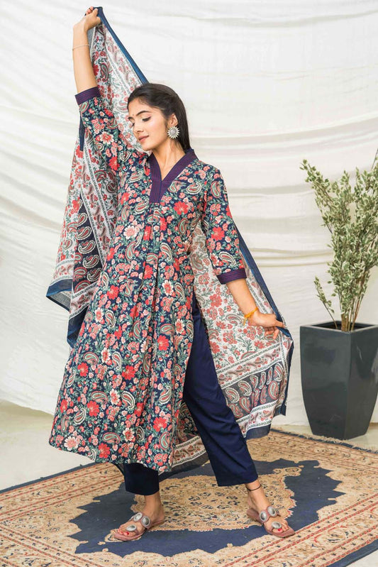 Vera Blue Kalamkari Cotton Suit Set