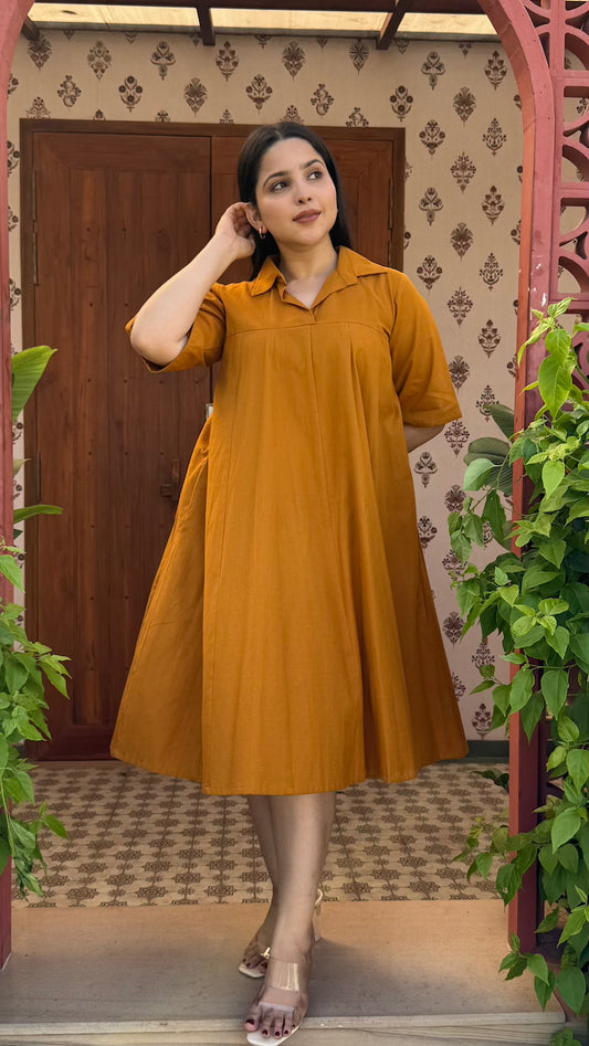 Mustard Cotton Kali Dress