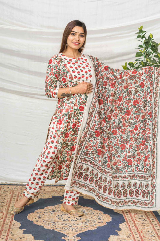 Arya Beige Kalmkari Cotton Suit Set