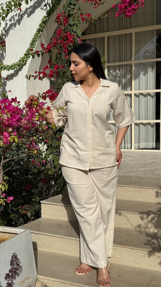 Beige Cotton Pintex Co-ord