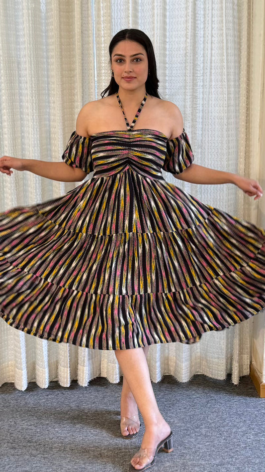 Black Multi Strip Midi Dress