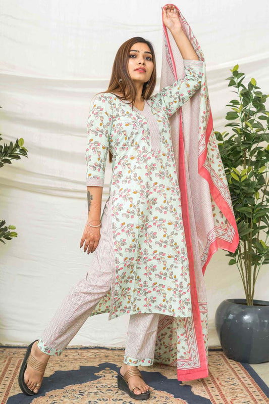 Veda Pistachio Leaf Cotton Suit set