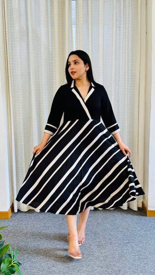 Black Striped Collar Dress