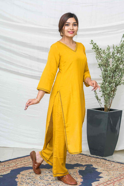 Fern Yellow Slub Cotton Kurta Pant