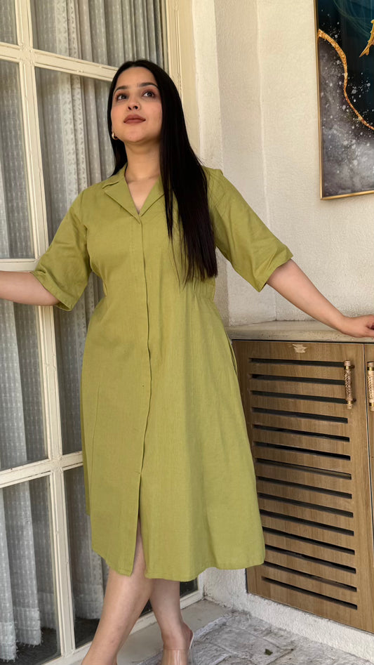 Green Cotton Shirt Dress