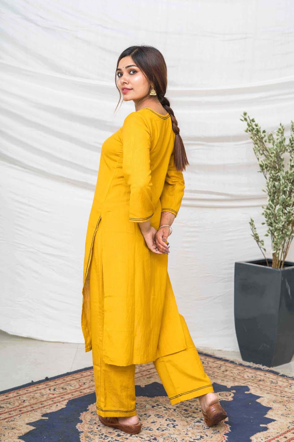 Fern Yellow Slub Cotton Kurta Pant