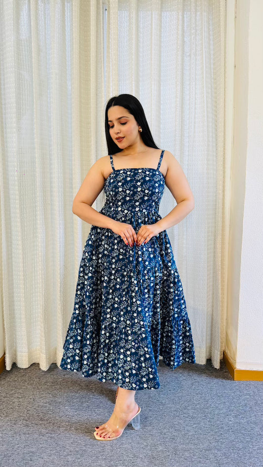 Indigo Cotton Midi Dress