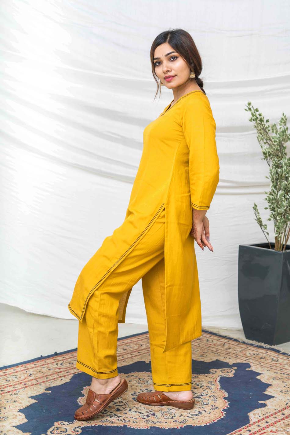 Fern Yellow Slub Cotton Kurta Pant