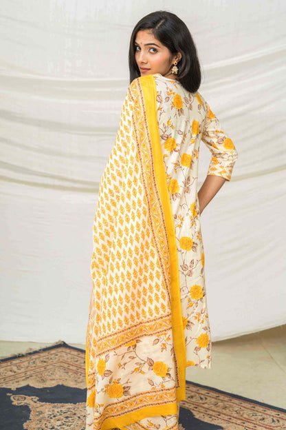 Kaya Yellow Floral Cotton Suit set