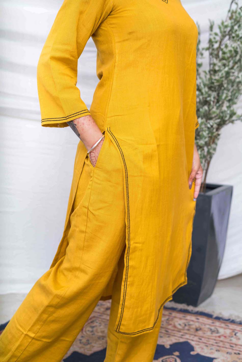 Fern Yellow Slub Cotton Kurta Pant