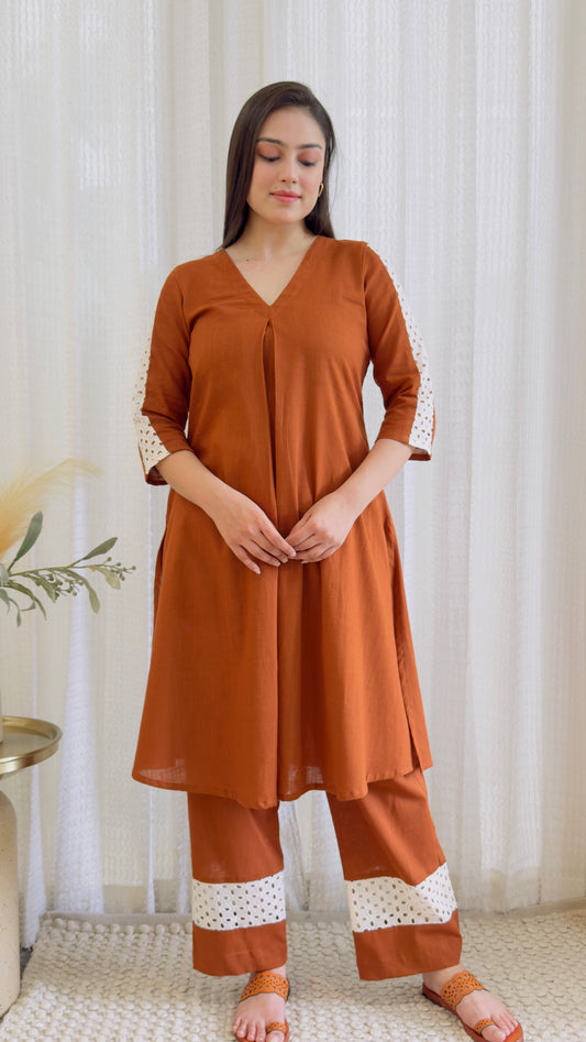Alizeh Brown Cotton Kurta Pant