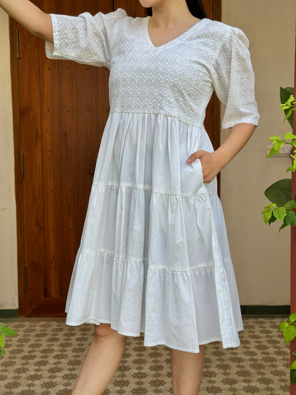 Bella White Schiffli Dress